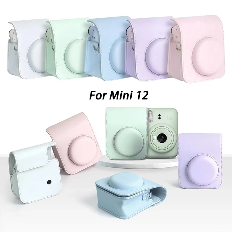 Accessoires pour appareil photo à film instantané Fujifilm Instax Mini 12, sac en cuir PU, coque de protection avec sangle initiée, étui pour appareil photo