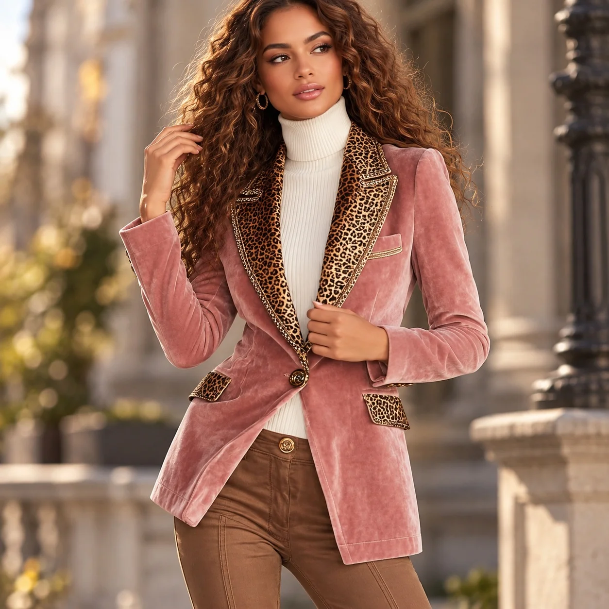 Printed Long Sleeve Cape with Irregular Cut European and American Style Single Button Closure Notched Lapel Women Cape Coat