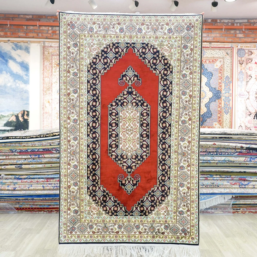 

91x152cm Handknotted Carpet Oriental Kashmir Floor Persian Silk Rugs Deco (LH1047B )