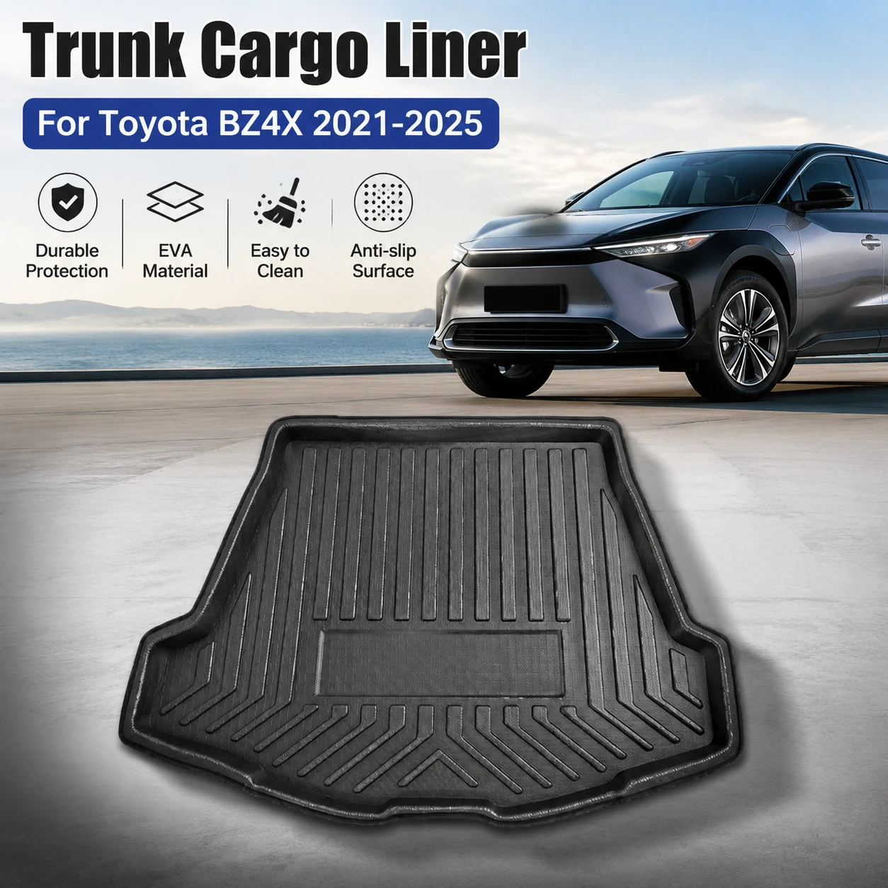 Für Toyota BZ4X 2021-2025 Kofferraummatte Hintere Bodenwanne Kofferraumauskleidung Teppich Laderaummatte Schmutzschutz Styling