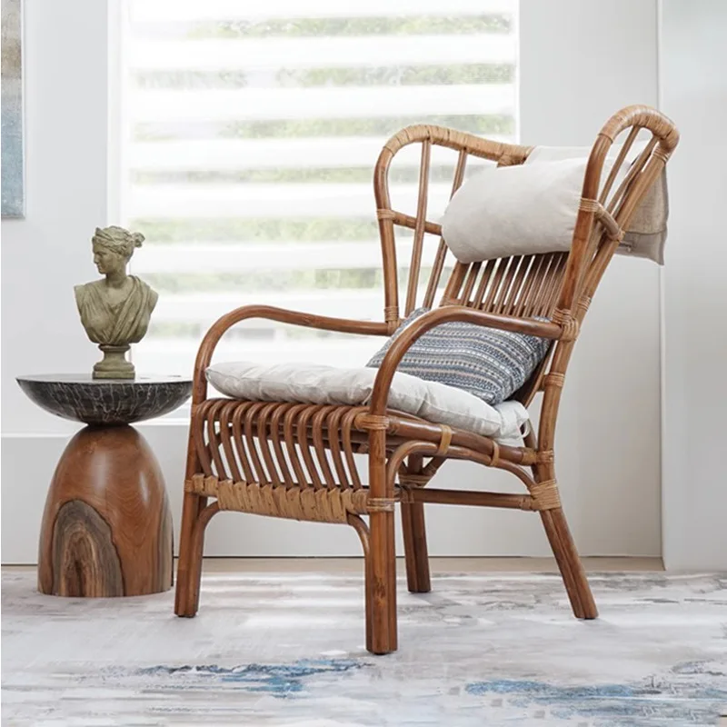 인스 라탄 싱글 소파 B&B 실내 천연 라탄 의자 리클라이너 심플 일본식 발코니 캐주얼 소파 의자