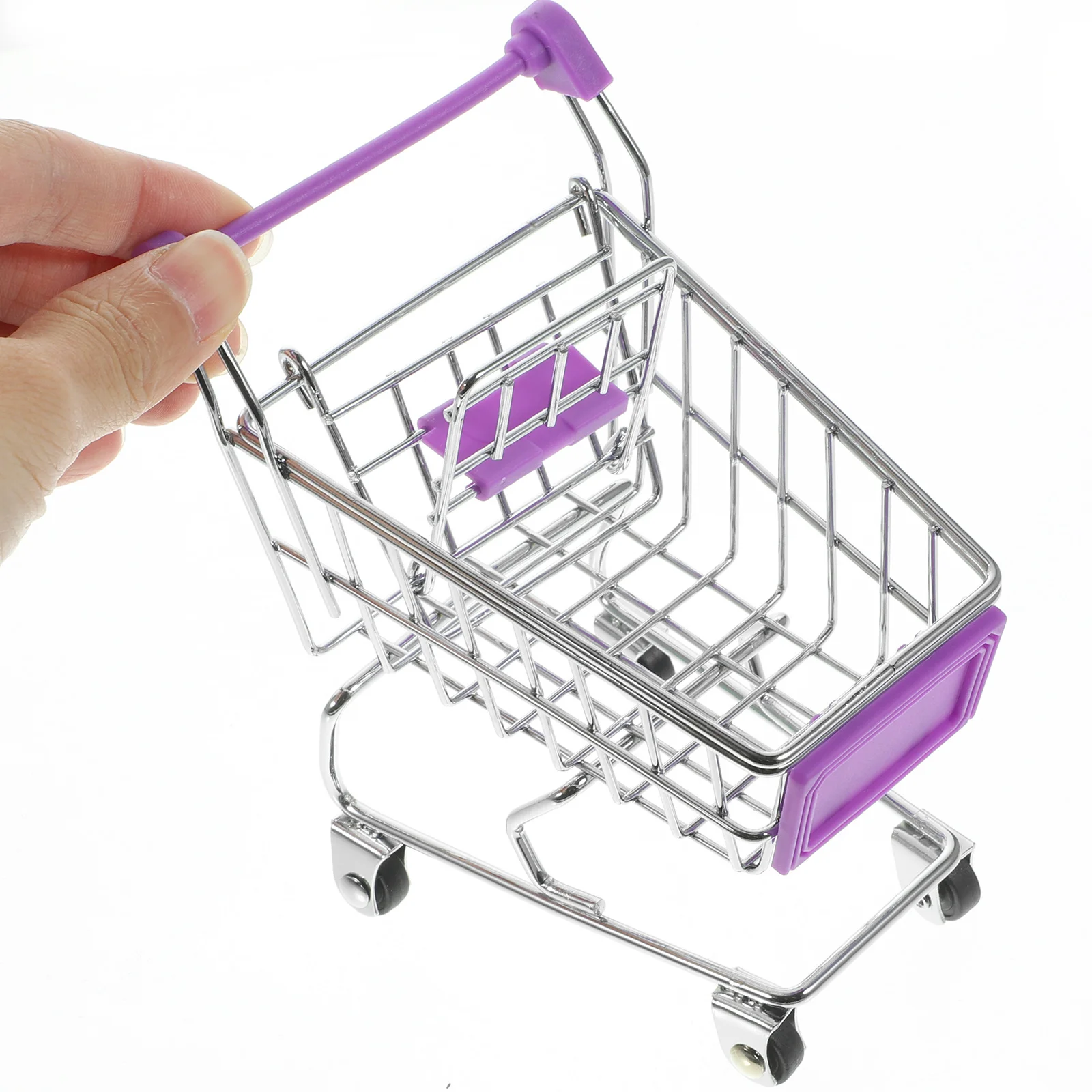 

Mini Shopping Cart Organizer Desktop Storage Basket 11x7.5x11.5cm Durable Metal Hard Plastic Pen Cellphone Holder
