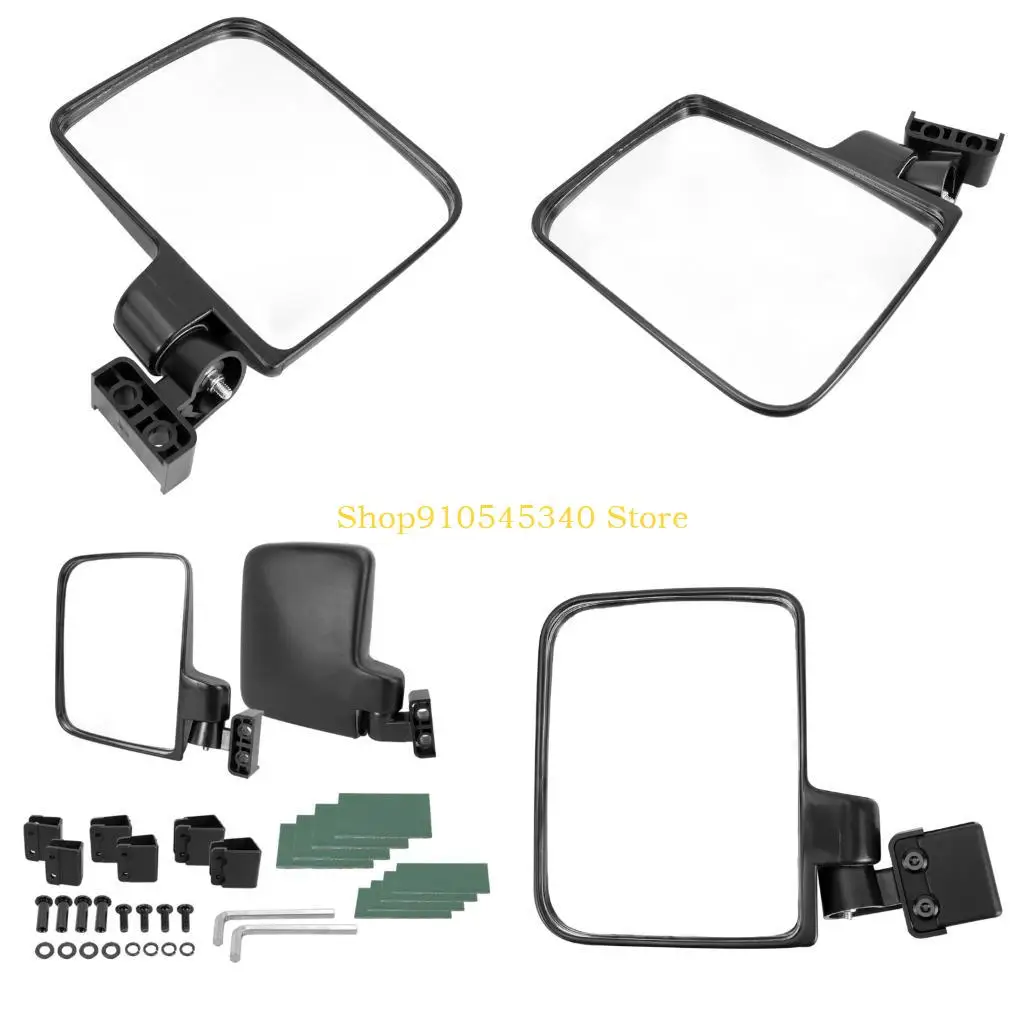 U2JA Golf Cart Rear View Mirror Kit with Rectangular Side Mirrors, Clamp Hardware and No-Drill Bolt-On Design for Roof Tubes and