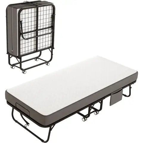 75"x31" Rollaway Bed with Memory Foam Mattress, Metal Frame Folding Guest Bed for Home Office Space Saving