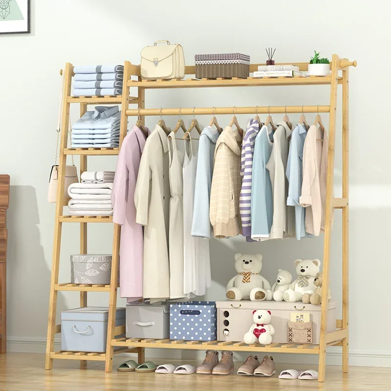 Multifunctional Bamboo Clothes Rack, Hanger with Trapezoid Design, Multi-Layer Structure, Efficient Wardrobe Organization