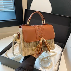 Beach Straw Crossbody Bag For Women 2024 New Designer Boho Summer Bag Pu Leather Handbag And Purse Travel Cross Body Phone Bag