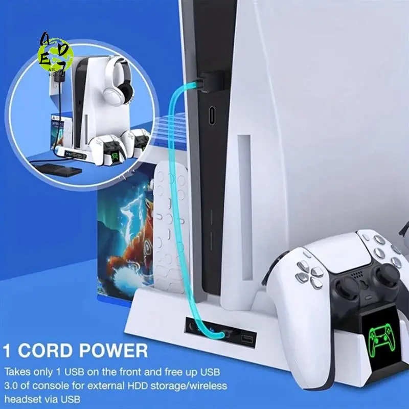 

AED7-For PS5 Cooling Fan Stand Cooling Base Charger Cooling Fan With Headphone Stand And AC Adapter