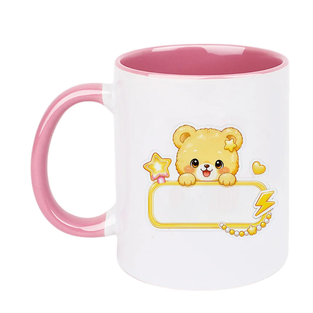 11oz Cute Yellow Bear with Star Heart Ceramic Coffee Mug for Home Party Office Drinking, Perfect for Birthday Holiday Present Ch
