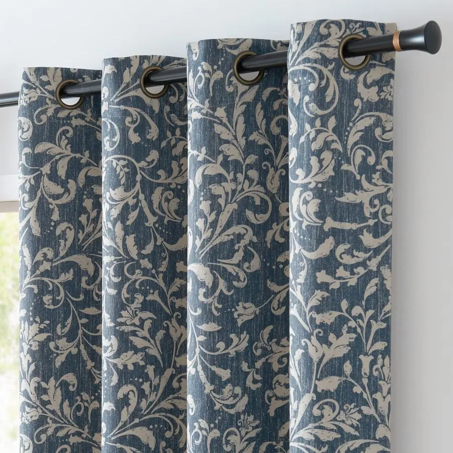 

80 Blackout Curtains for Living Room, Farmhouse Drapes with Scroll Floral Patterned for Bedroom, Grommet Top Thermal Insulated C