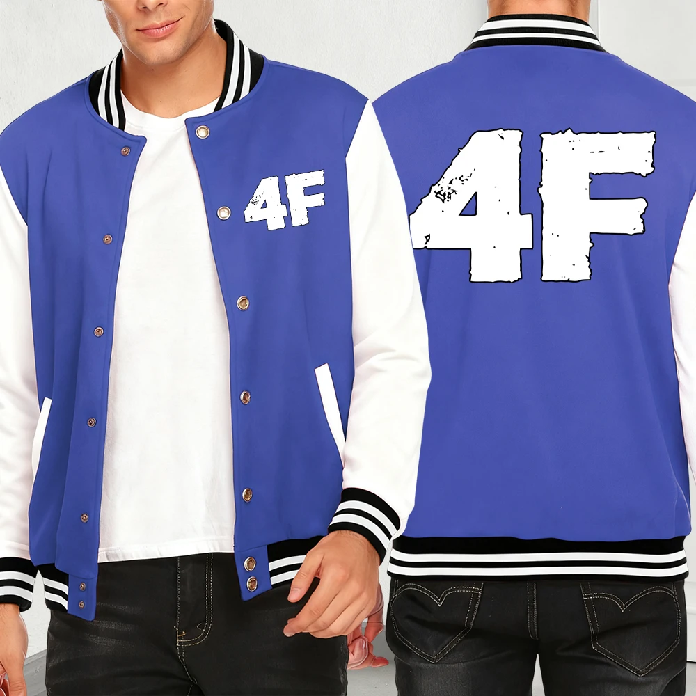 

4F Eye-Catching Big Print Jackets Men Fashion Casual Baseball Jersey Fleece Unisex Streetwear Hip Hop Personality Clothing
