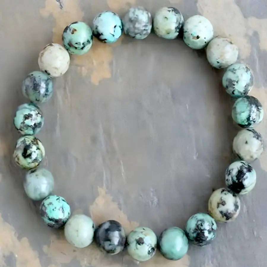 

8mm African Turquoise Bracelet Handmade Mala Bangle Chakra Buddhism Religious Meditation Japa Spiritua Yoga Classic Wristband