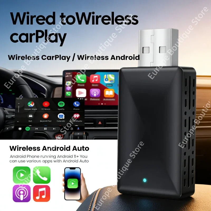 2 IN 1 Mini Wireless Connection Dongle Car WiFi 5G Wireless CarPlay Adapter Bluetooth 5.4 Fast Connect Android Auto Adapter