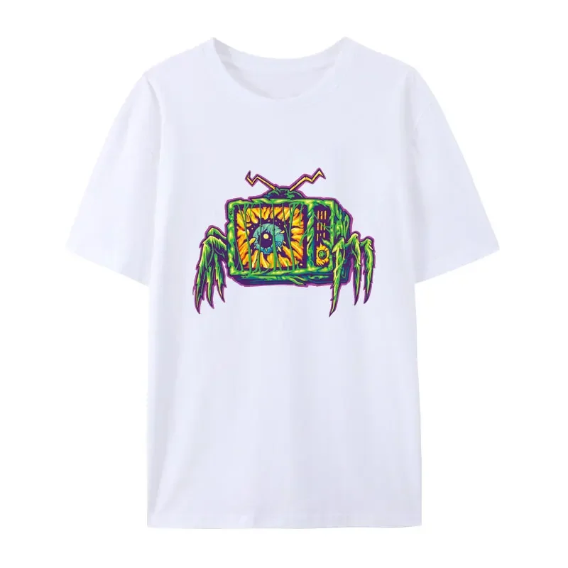 Monster Television Crawling Terror Creature Cotton T Shirt Scary Halloween Street Fashion Men Clothing Creative Casual Camisetas