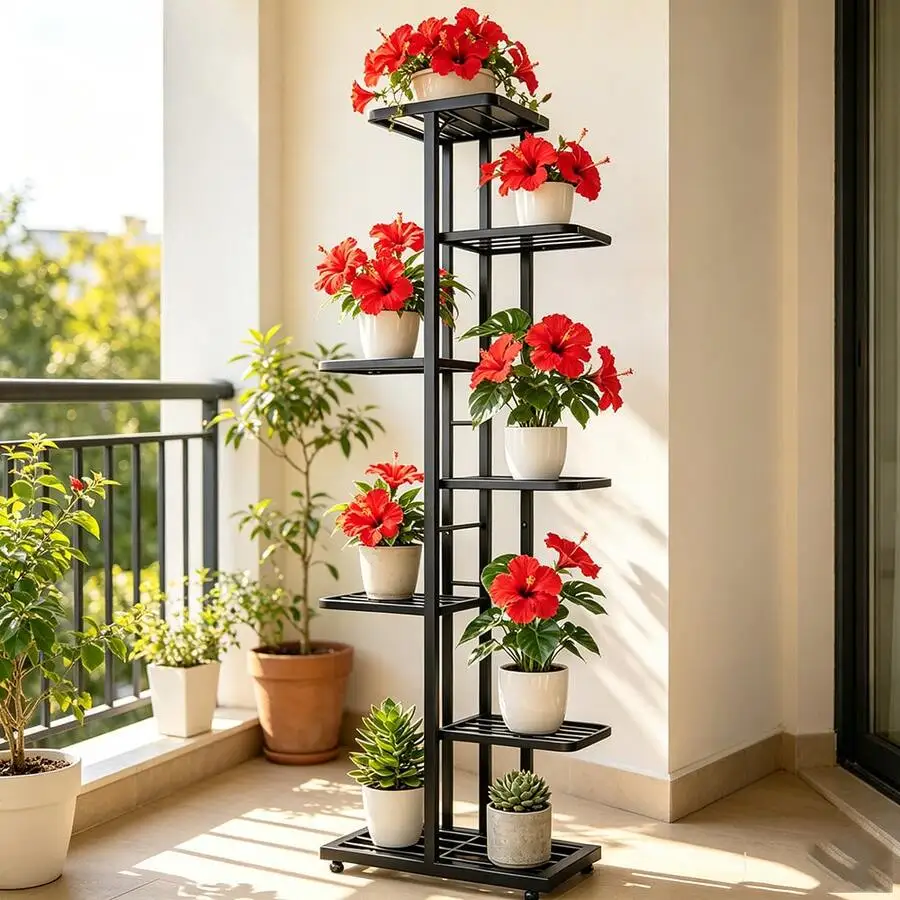 [High-Quality] 7/6/5/4/2 Tier Wrought Iron Plant Stand (8/7/6/5/4 Pot Capacity), Indoor Outdoor Multi-Tier Flower Pot Display Ra