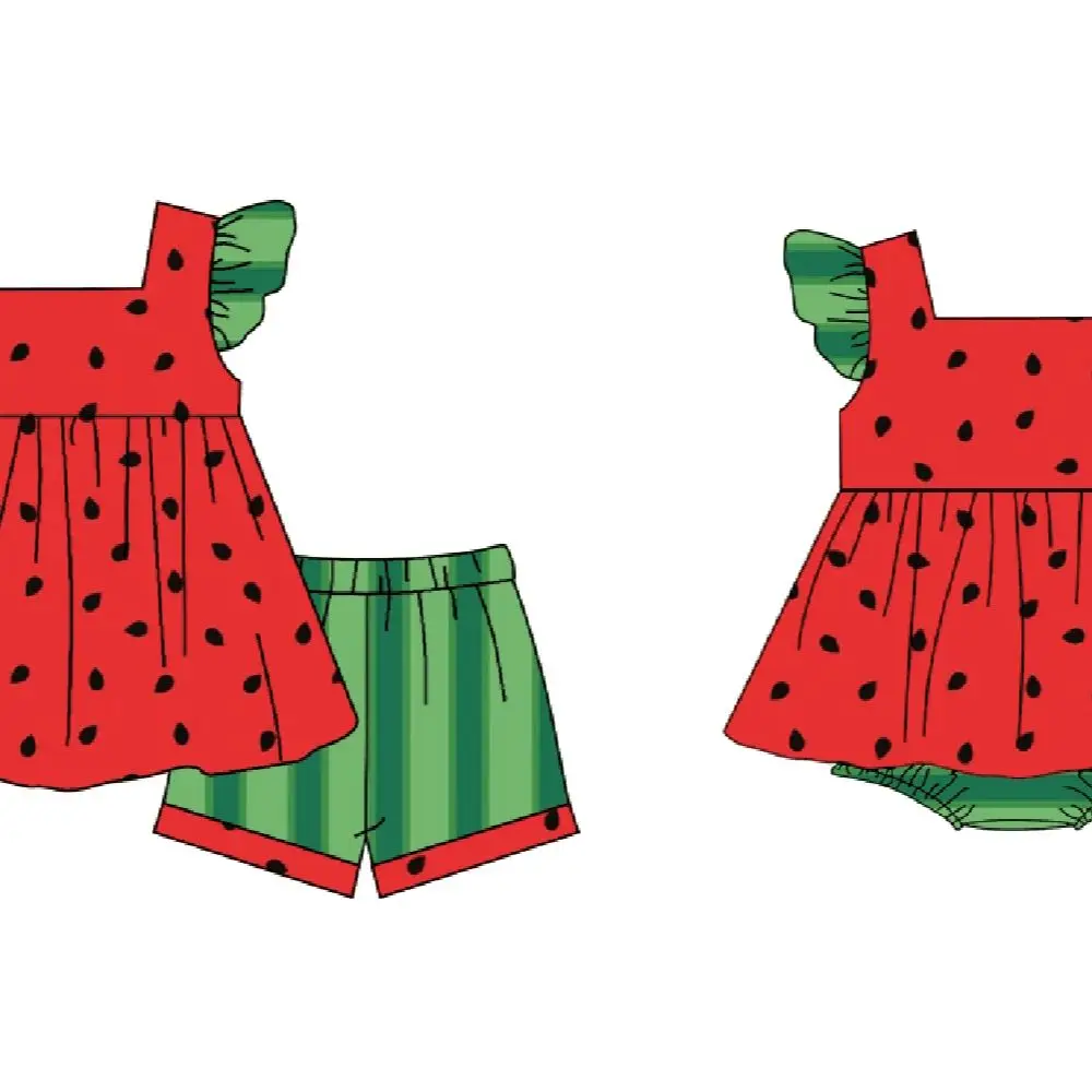 New children's suit girl's pearl suit watermelon series red green printing summer new product wholesale