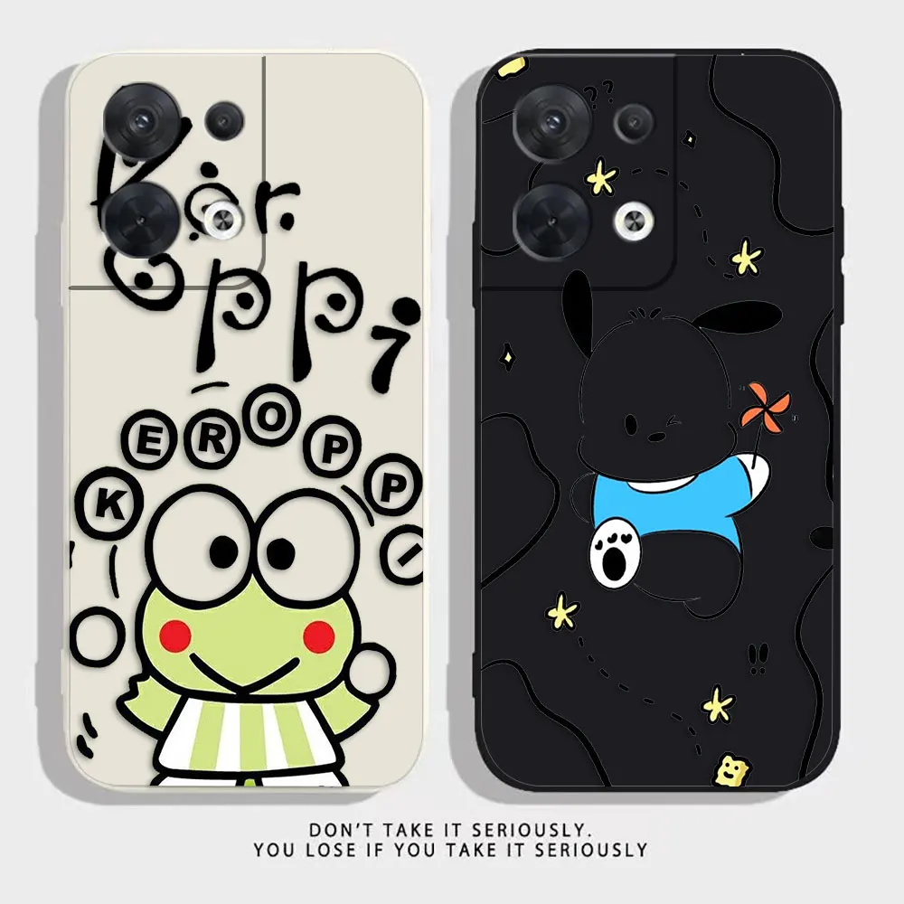 Pochacco Kero Kero Keroppi Phone Case For OPPO RENO 10 8 8T 7 6 5 4 3 4G 5G PRO PLUS Colour Liquid Silicone Case Funda Shell