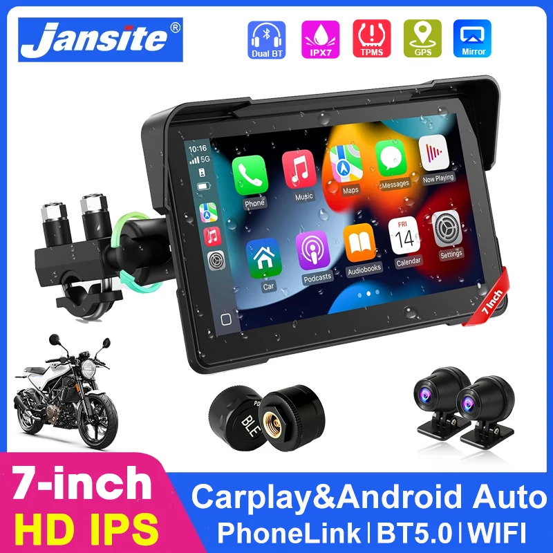 

7 inch Portable Motorcycle GPS Navigation IPX7 Waterproof LCD Display For Wireless CarPlay Android Auto Support DVR TPMS