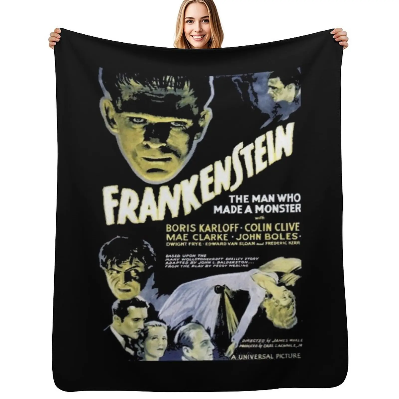 

Frankenstein Vintage Horror Movie Poster Scary Halloween Monster Throw Blanket Luxury St Decorative Sofas Decoratives Blankets