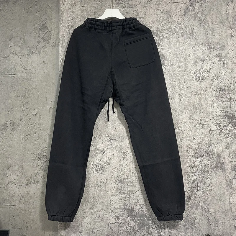 Heavy Fabric Cotton Cracked Logo Print Saint Sweatpants Men Women Vintage Washed Black Pants Jogger Drawstring Trousers