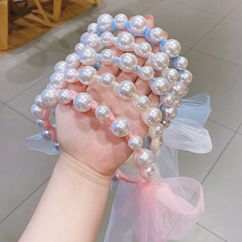 Fashion Kids Princess Headbands Sweet Pearl Mesh Hair Hoop for Girls Children Hair bands Toddlers Girl Hair Accessories