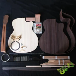 3A Grade Acoustic Guitar DIY Kit ,Spruce Solid wood Top+India Rose Solid wood Back Side+African Mahogany Neck+Ebony Fingerboard