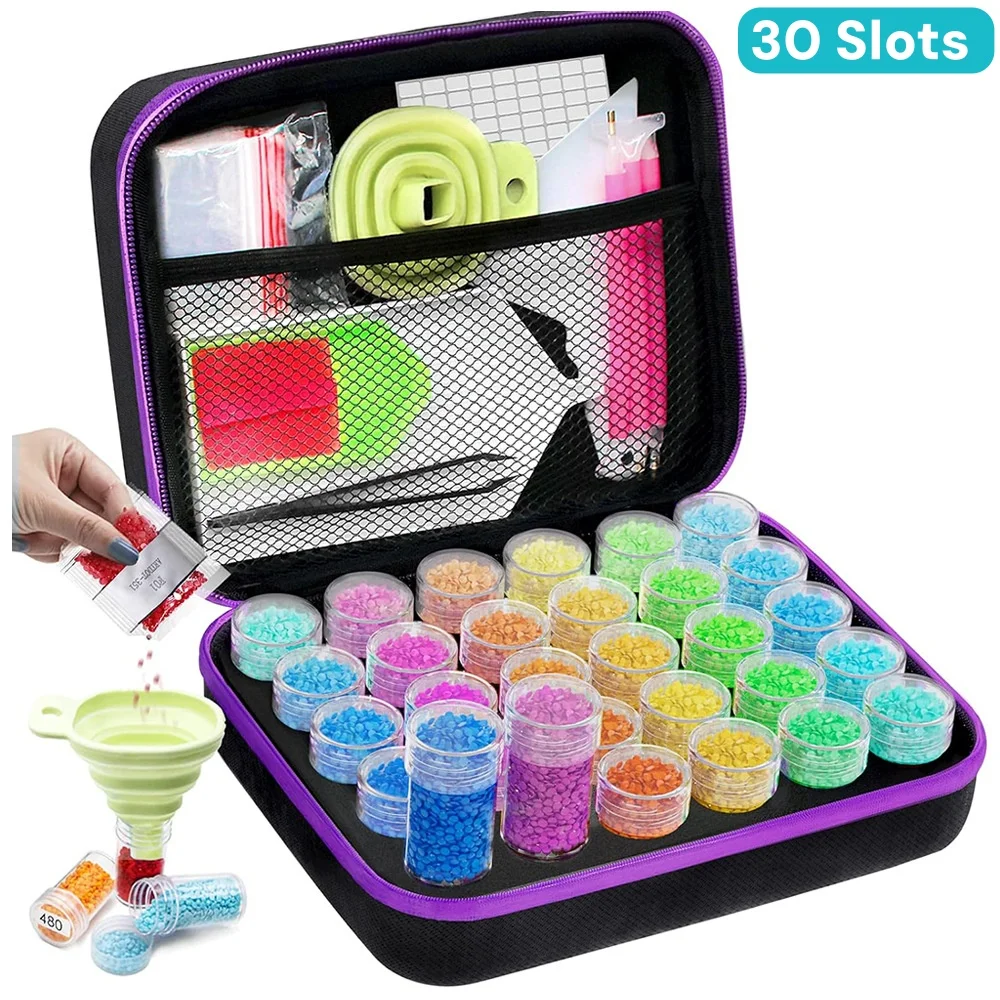 

30 Slot Bottle Diamond Painting Storage Box, with Accessories Painting Storage Bag,Large Capacity Independent Storage Bottle Set