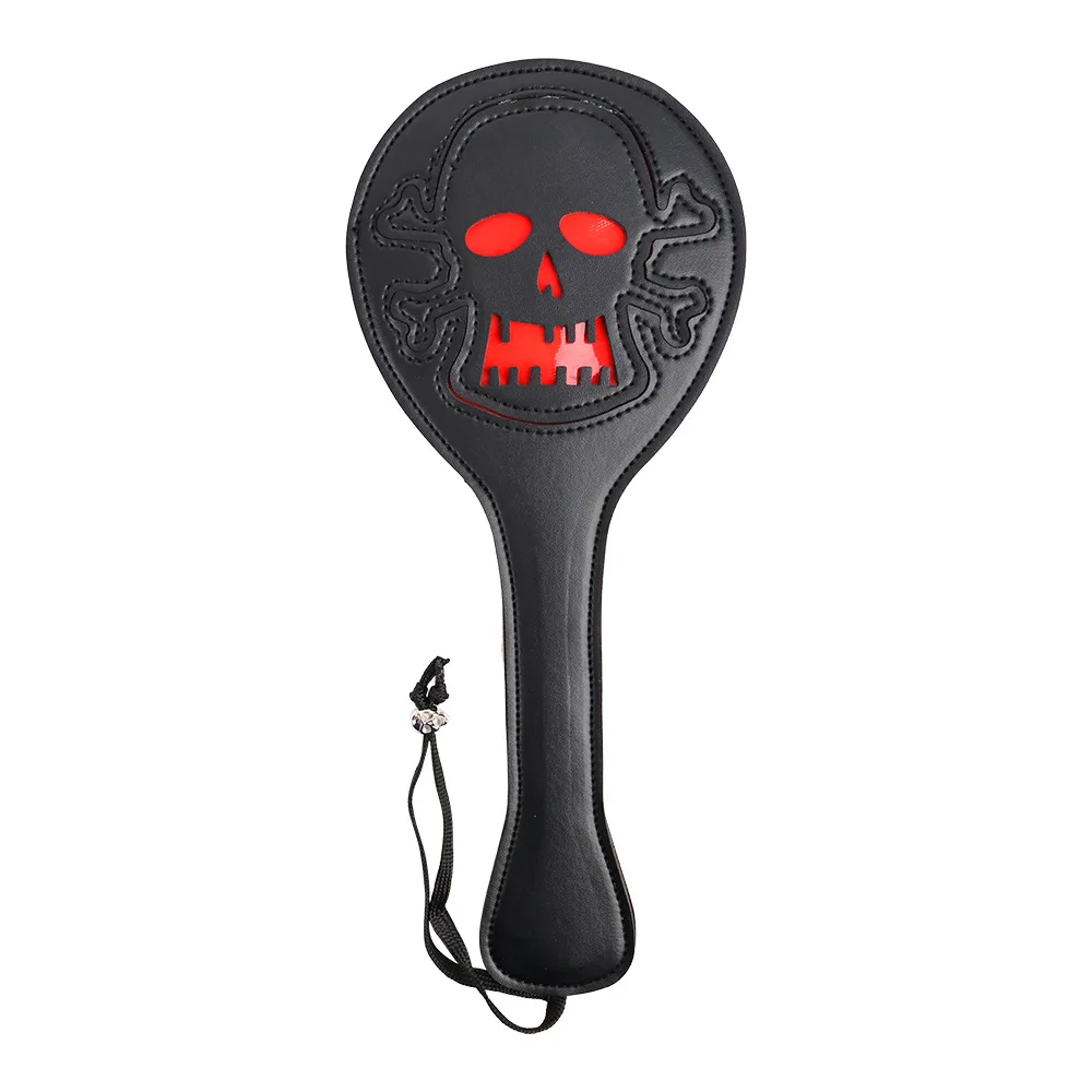 Hallowmas Skeletonized Head Spanking Paddles Ronde Lederen Slappende Paddle Slap Butt Training Tool voor Vrouwen en Koppel Rollenspel