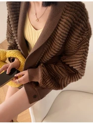 HDHOHR 2024 New High Quality Natural Mink Fur Coats Women Fashion Knitted Real Mink Fur Jacket Warm Fur Parkers For Female