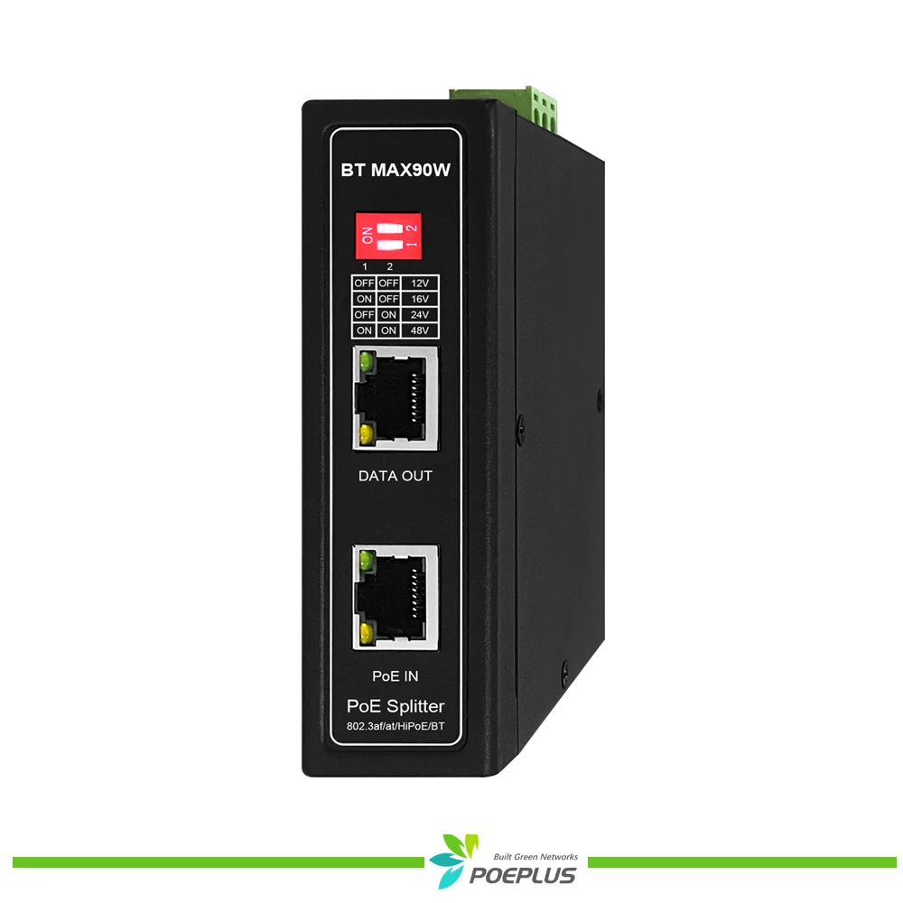 산업용 POE 스플리터 DIN 벽걸이 설치, 출력 12V, 16V, 24V, 48V, 90W