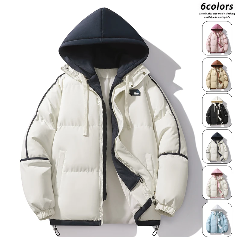 

Men's Cotton Coat Winter Cold-Proof Cotton Coat Hooded Fake Two-Piece 2025 New Youth Cotton-Padded Jacket Couple Trend Brand