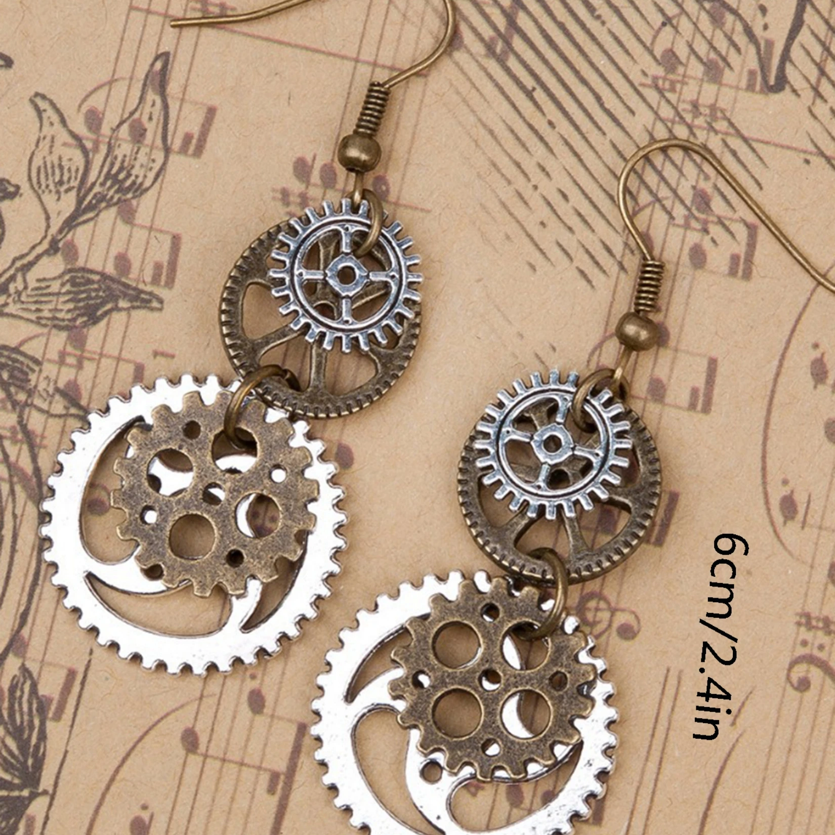 Vintage Gothic Two-Tone Gear Earrings For Women Steam Punk Exaggeration Tassel Earrings Jewelry Gift