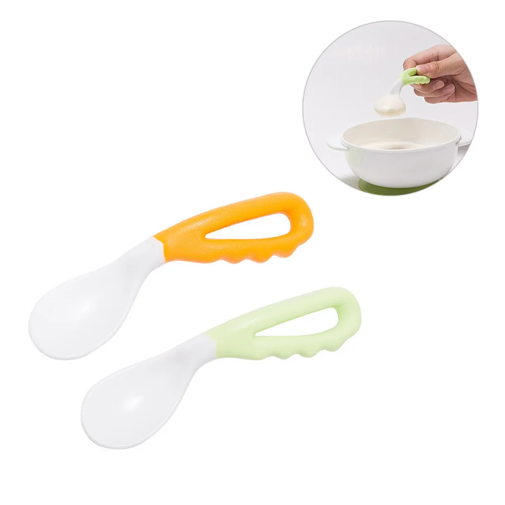 

2Pcs Baby Training Spoons PP Lightweight Durable Round Head Design for Infant Newborn Creative Curve Feeding Spoons