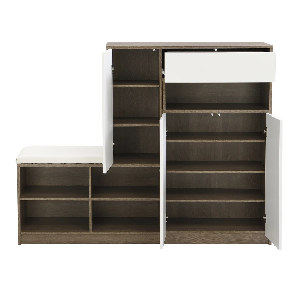 Schuhschrank, Schuhbank, Schuhregal mit gepolstertem Sitz, vielseitige Schuhaufbewahrungslösung mit Regalen für den Flur 140*35*110 cm – Detail 14