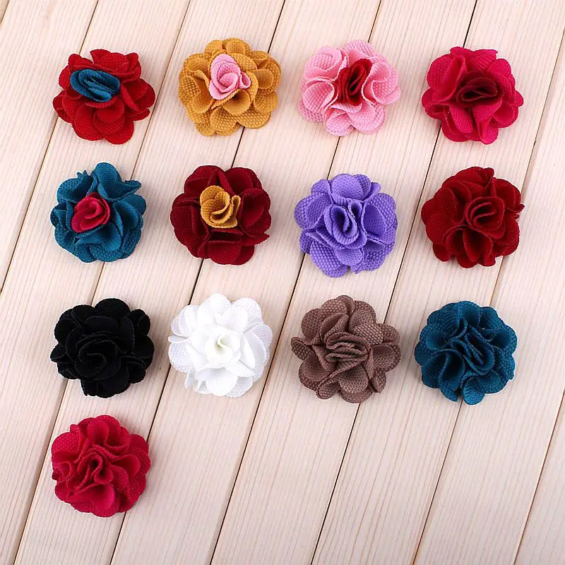 

120pcs 2"13 Colors Fabric Multilayered Flower For Lovely Girls Fashion Artificial Crochet Flower Accessories For Headbands