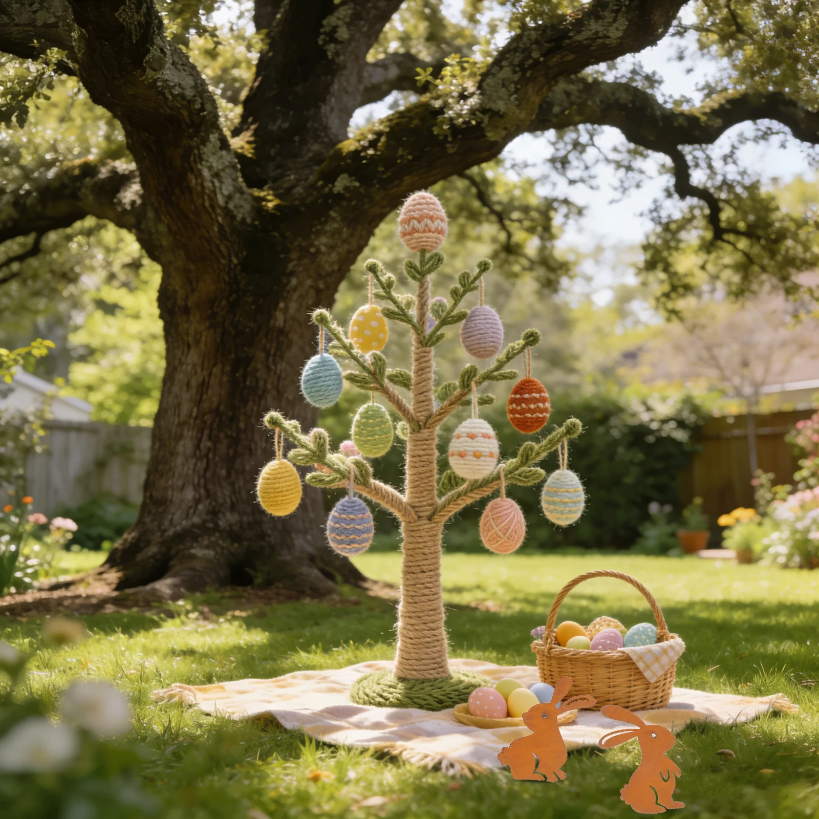 

2Pcs Iron Rabbit Decor: Metal Rabbit Silhouette Stake Rustic Garden Yard Art for Outdoor Lawn Easter Landscaping