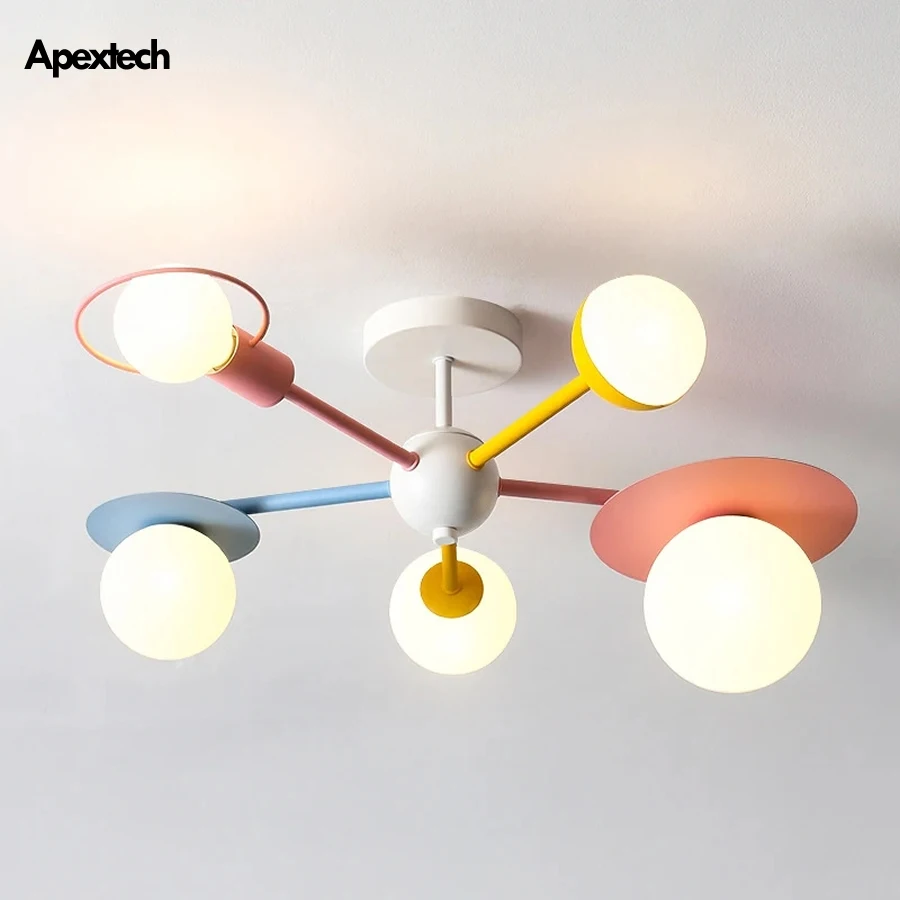 Happy Planet LED Chandelier for Kid's Room Decor Colorful Design Blue Pink Ceiling Lights for Boby Girl Children's Bedroom