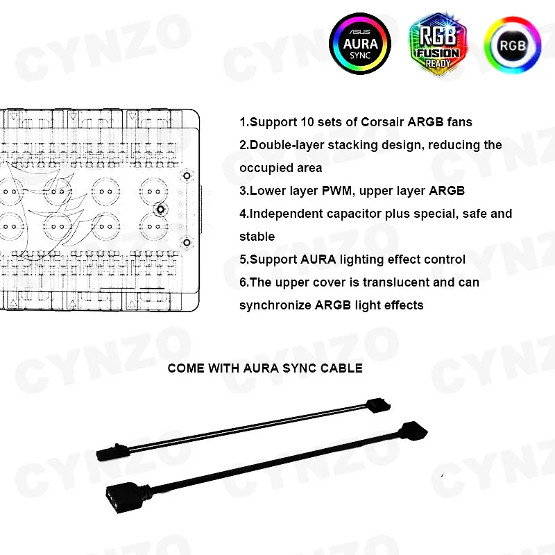 ARGB PWM Computer Case Fan Hub For Corsair ICUE QL LL HD ML 120 140 Series Fan Cooler AURA SYNC MOD PC Accessories