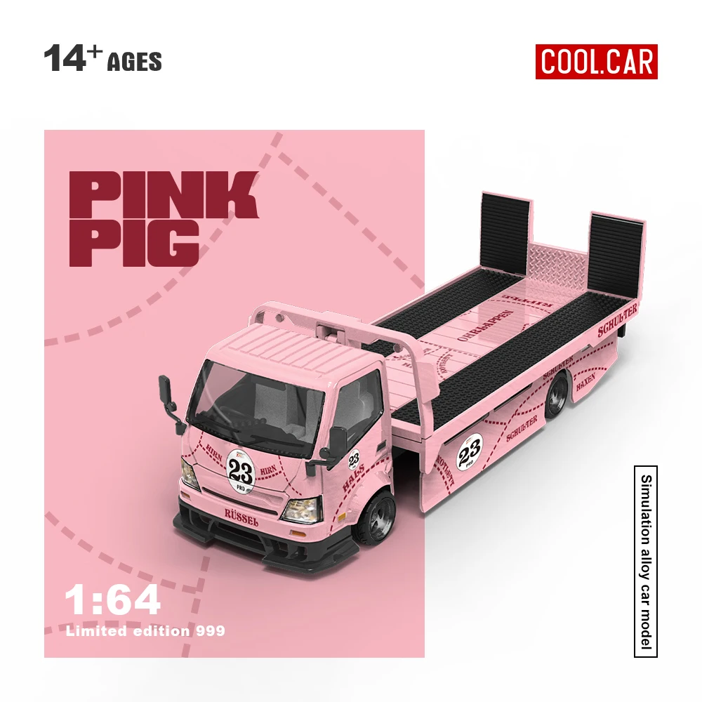 

*Pre-order*Cool Car 1:64 H300 Flatbed Transport Trailer Pink Painting Simulation Alloy Car Model for Collection&Display&Gift
