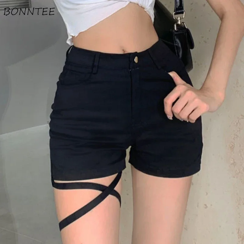 Shorts Women Design Attractive Lace-up Daily Ulzzang Students Personality Streetwear Fashion Simple All-match Solid Holiday Sexy