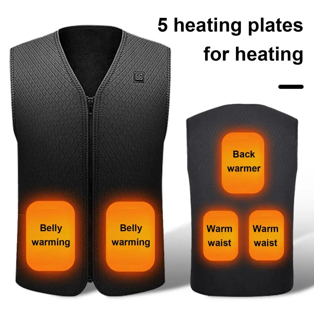 1Pc Men Vest Thick Padded Energy-saving Unisex Usb Heating Vest with Three Gear Adjustment Zipper Closure Smart Vest for Winter