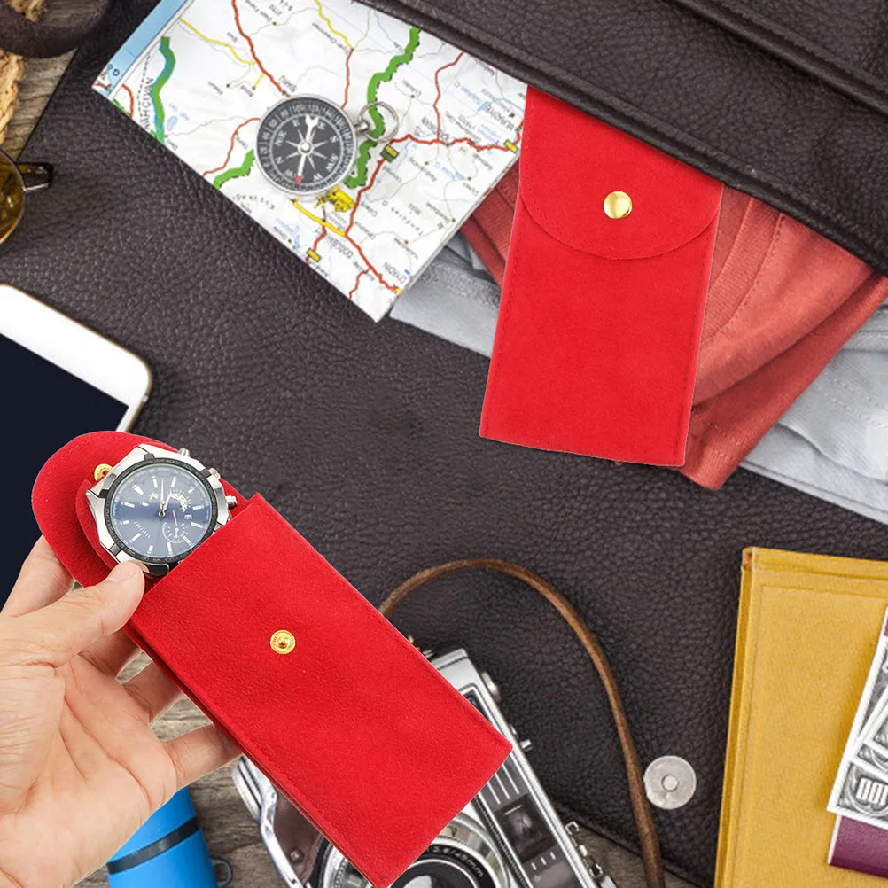 

2 pcs Watch Bags Pearl Fleece Portable Storage Snap Button Jewelry ganizer Pouches For Watches Accessories Travel Home Use