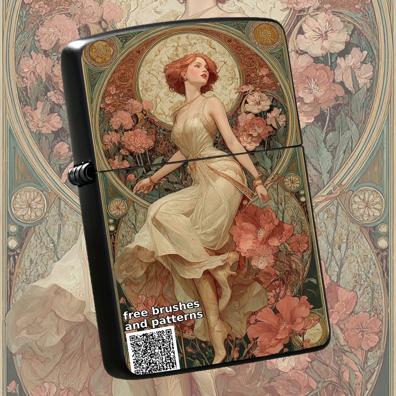 Vintage Art Nouveau Mucha Style Red-Haired Goddess Pattern Lighter, Exquisite Retro Art Painting Design, Portable Elegant Ignition Tool, Ideal For Daily Use, Gifting Collection, Home Decor Display, Festival Present For Art Lovers A Humorous