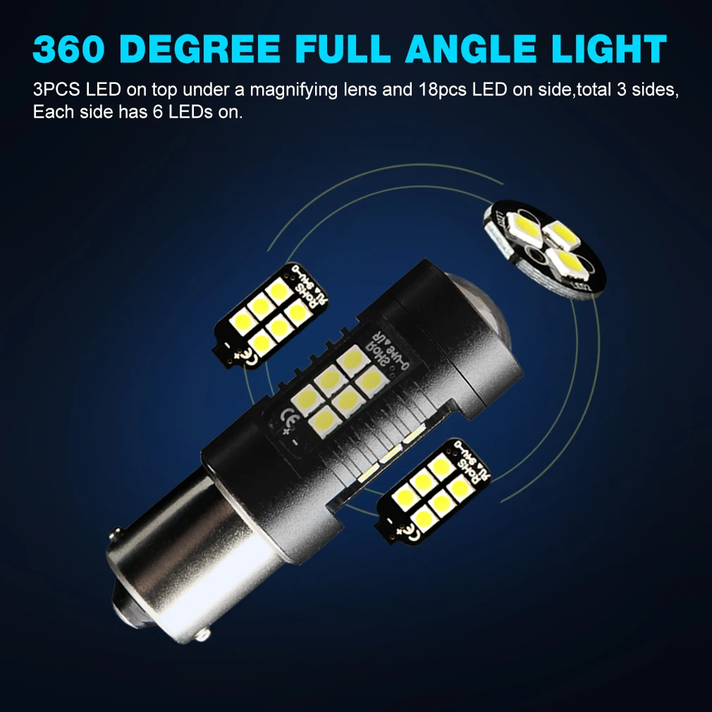 Bombilla led para coche, luces led 1156 P21/5W R5W 3030SMD BA15S P21W LED BAU15S PY21W BAY15D, 12V-24V, 2 uds.