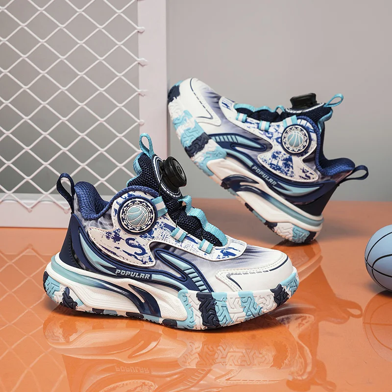 أحذية كرة السلة عالية الجودة للأولاد موضة الأزرق مقبض منصة أحذية رياضية للأطفال المدربين مريح عدم الانزلاق أحذية رياضية للأطفال