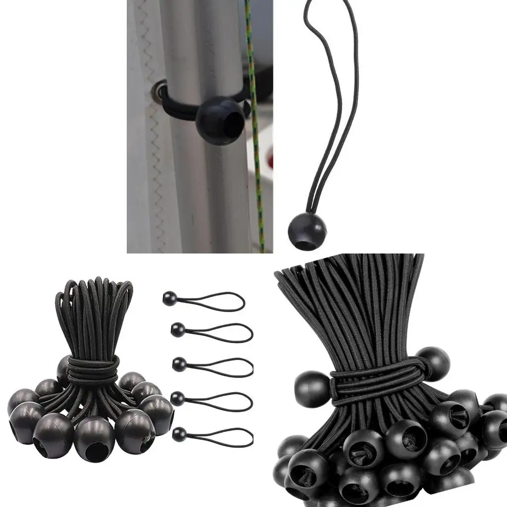 Tent Hold Ball Tie Cords, 30 Pack 3mm Elastic Cord with Ball End for Tarp Edges, Camp Kits, Trunk Use and Daily Pack