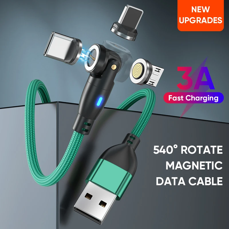 Greenport 540 Degree Magnetic Data Cable 9pin New Design 3 In 1 Fast Charging Cable 3A Support Free Printing