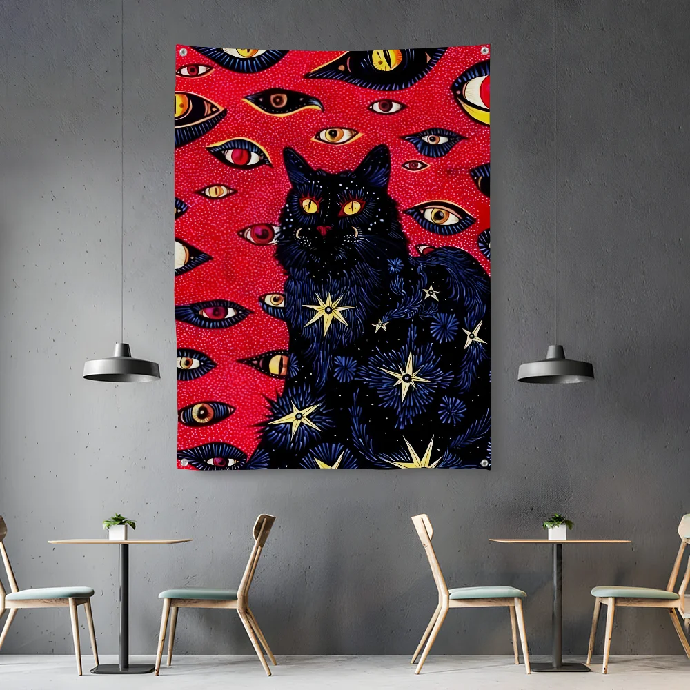 

Cat Witchcraft Hippie Eye Flag Home&Garden Outdoor Microfiber Printed Decoration Background Art Flag Banner