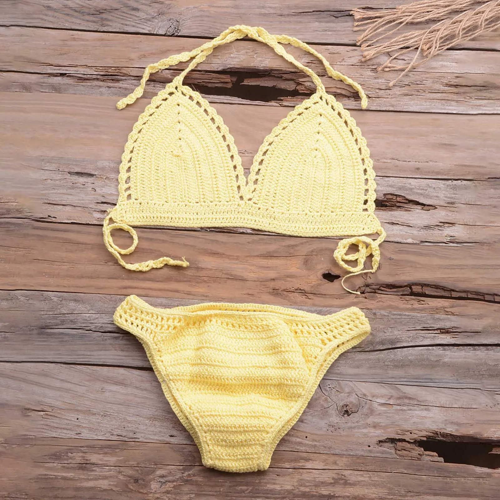 Women\'S Handmade Crochet Padded Bra Top Bikini Sets Swimsuit Bathing Suit Swimwear Handmade Crochet Padded Bra Top Bikini Sets