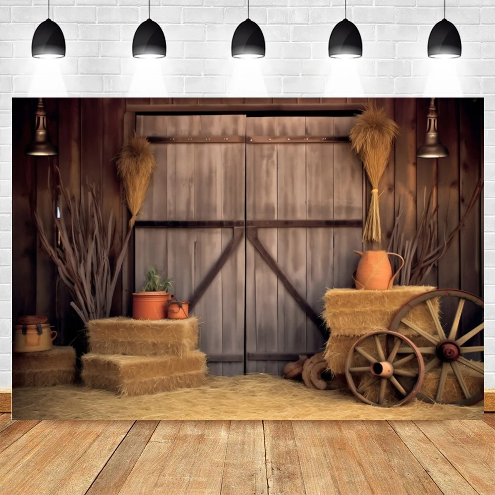 Western Cowboy Barn Farm Horse Photography Backdrop Haystack Wood House Door Birthday Party Decor Background Photo Studio Props