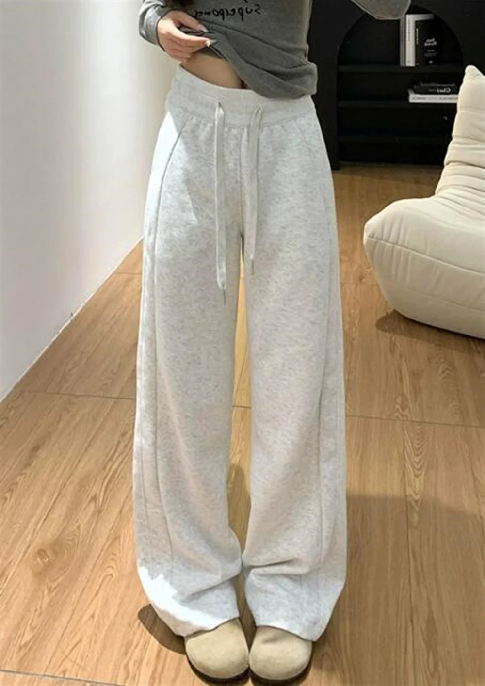 

2025 корейские повседневные широкие брюки женские спортивные утепленные мягкие базовые брюки с высокой талией осень-зима женская одежда XT1485